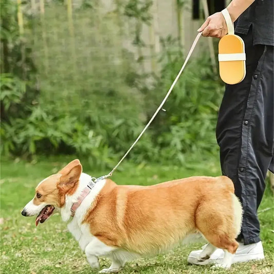 Pet water bottle with built-in snack cup and wrist strap for walks and hikes