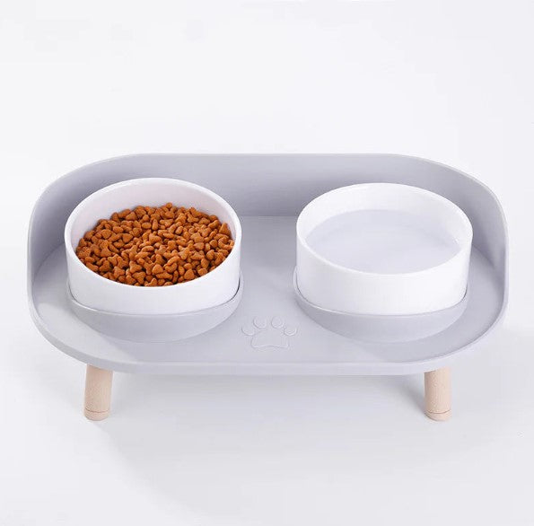 White base with white bowls — anti-tip, non-slip raised stand.
