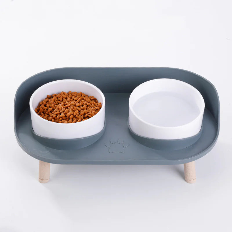 Top view — white bowls on raised stand, modern design.