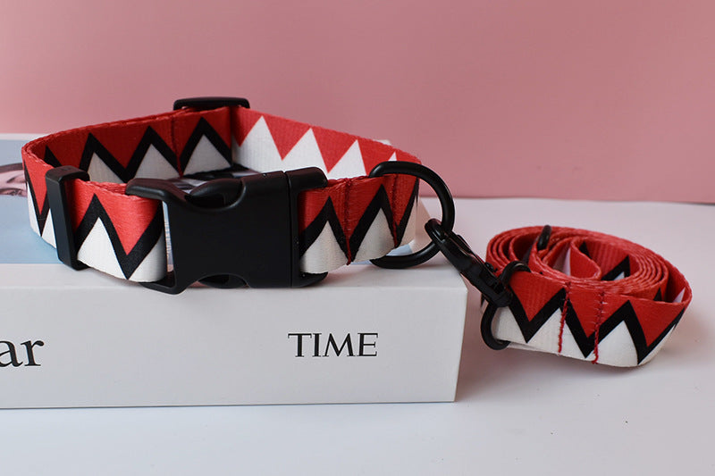 all dog sizes, adjustable nylon leash and collar set- red, white and black